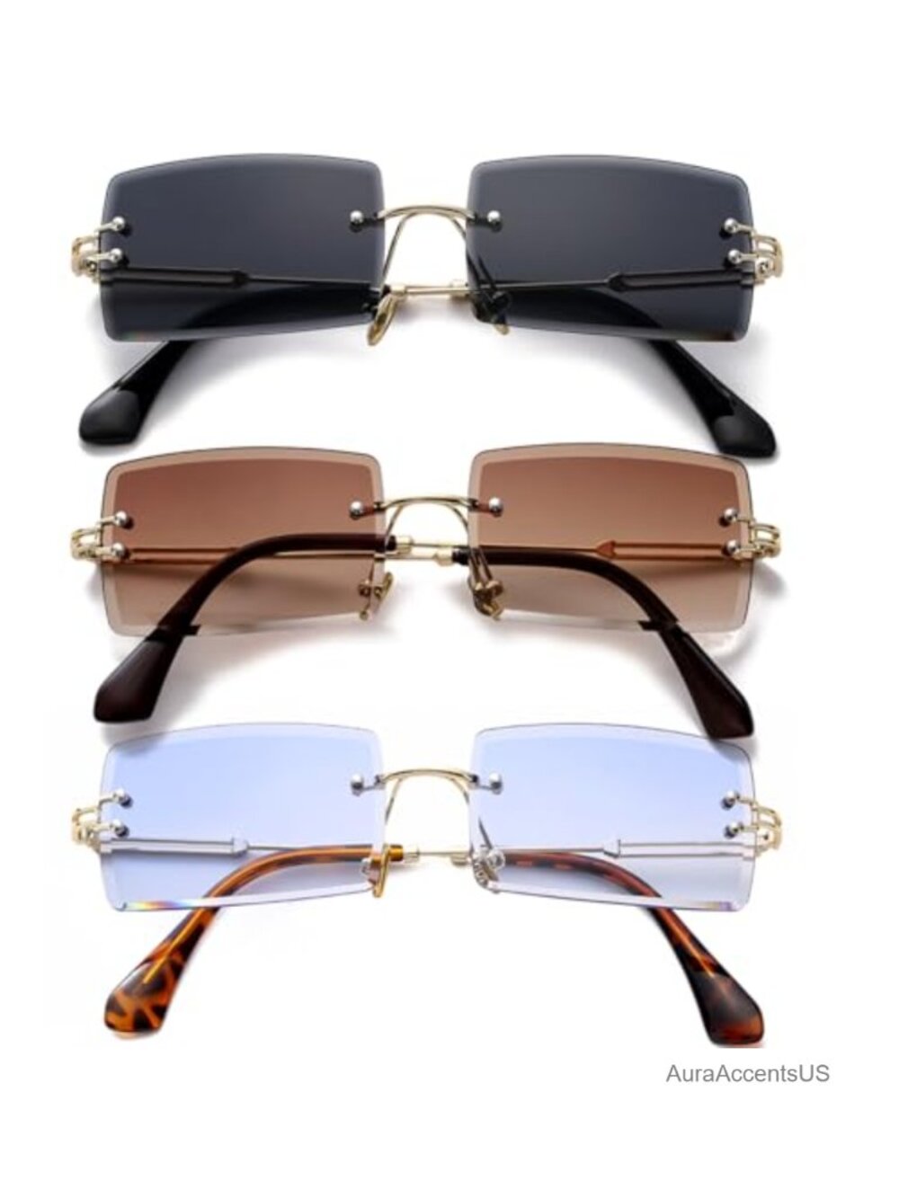 Rimless Rectangle Sunglasses UV400 Protection Retro Square Sun Glasses